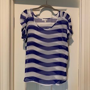 Jealous Tomato sheer blue & white striped shirt, size Small